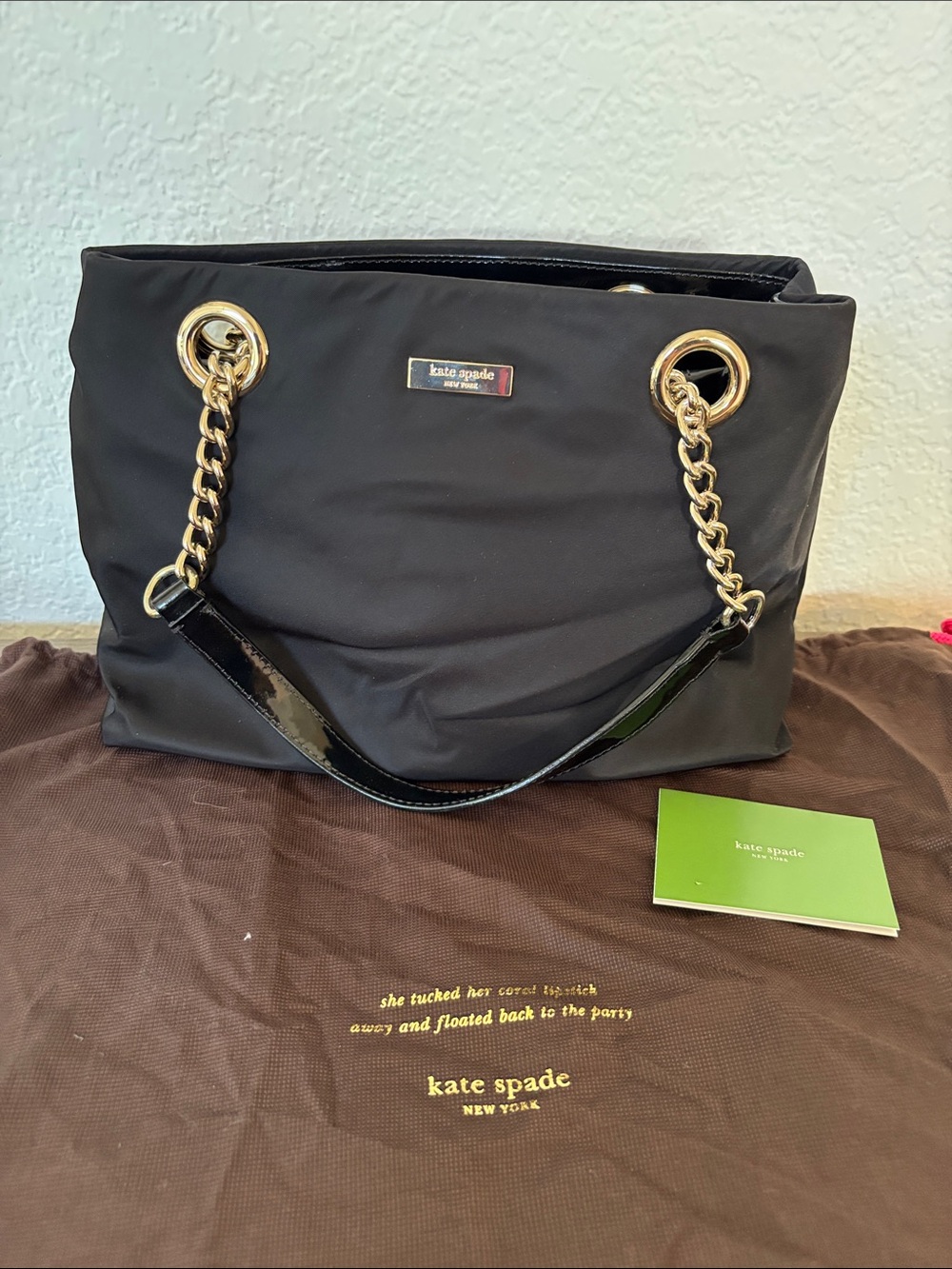 Kate Spade Black Nylon Shoulder Tote with Silver Chain Straps - Picture 5 of 7